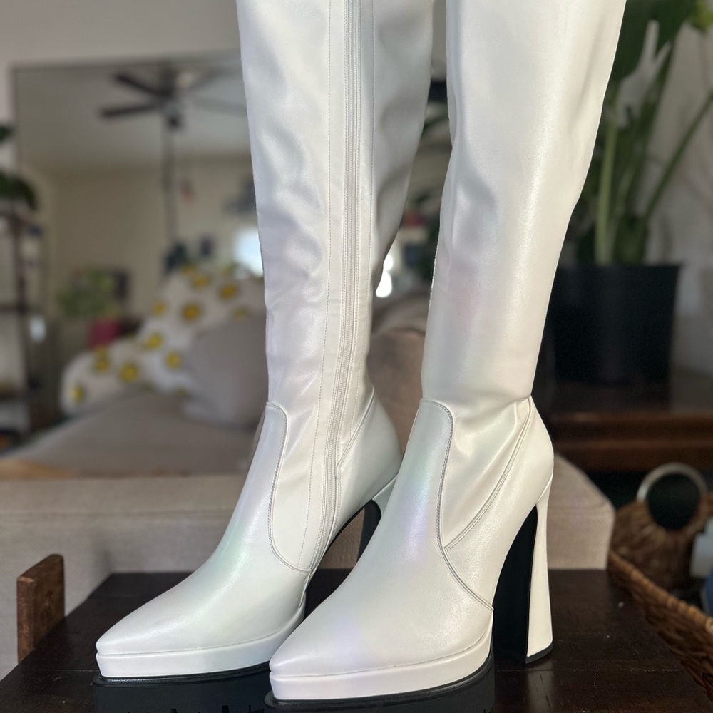 White Knee-High Boots